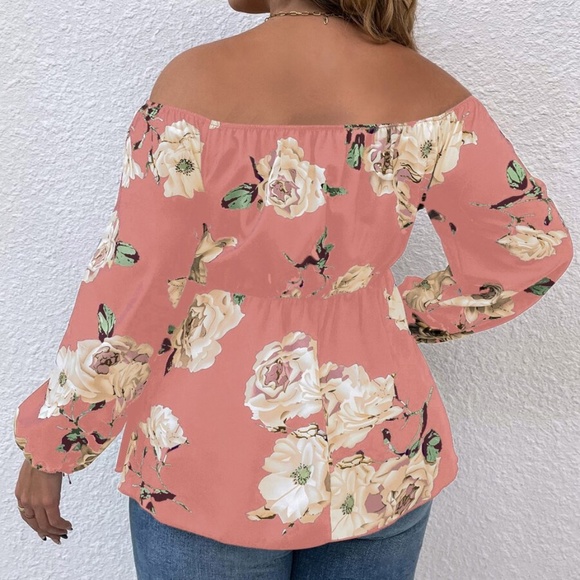 Boho Plus Floral Print Off Shoulder Cottagecore Top - Picture 9 of 9